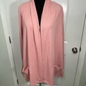 LOGO Lori Goldstein Lace Feminine Pink Open Front Cardigan Size Small CB-AM